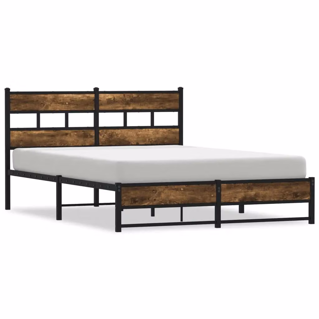 Berkfield Home Metal Bed Frame in Smoked Oak Brown, W/D/H: 140 x 200 cm – 2