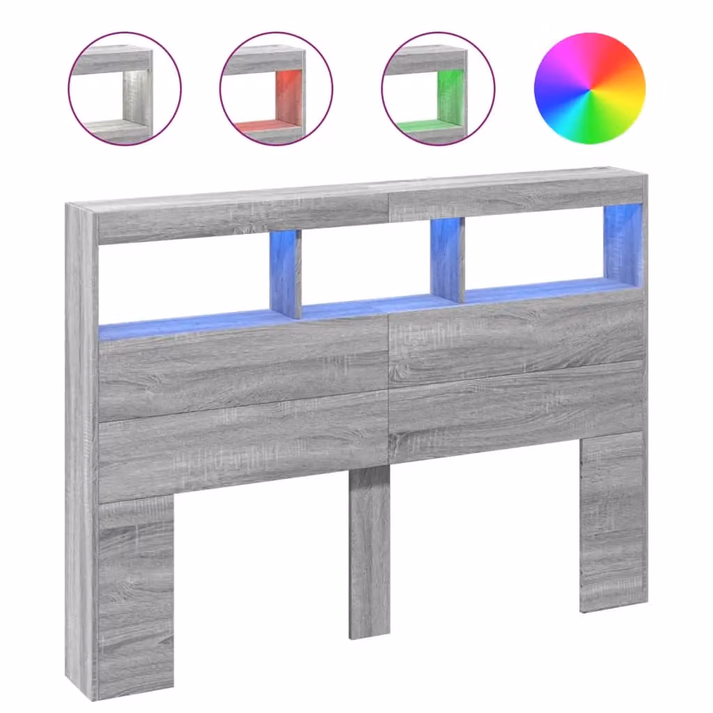 Berkfield Home Modern Headboard Cabinet in Grey Sonoma with Integrated LED Lighting and USB Charging Port, W/D/H: 140 x 17 x 102 cm – 2