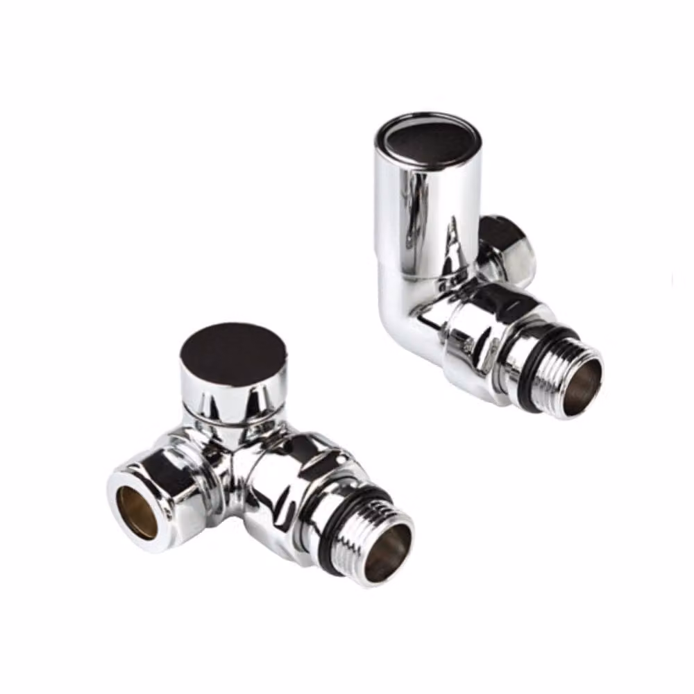 Royal Bathrooms Chrome Angle Brass Corner Radiator Valve Pack 1/2 inch