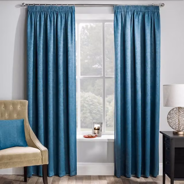 Enhanced Living Matrix Teal Thermal Noise Reducing Dim Out Curtains, W: 168 cm, H: 229 cm