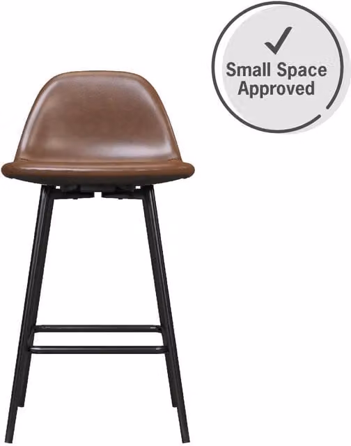 Dorel Home Calvin Counter Stool in Camel Brown Synthetic Leather with Metal Legs