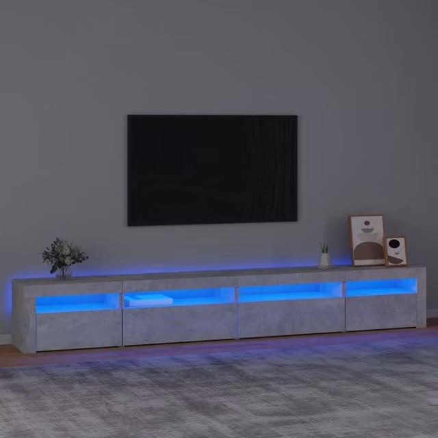Berkfield Home Modern TV Cabinet with LED Lights in Concrete Grey, W: 270 cm, D: 40 cm, H: 35 cm – 1