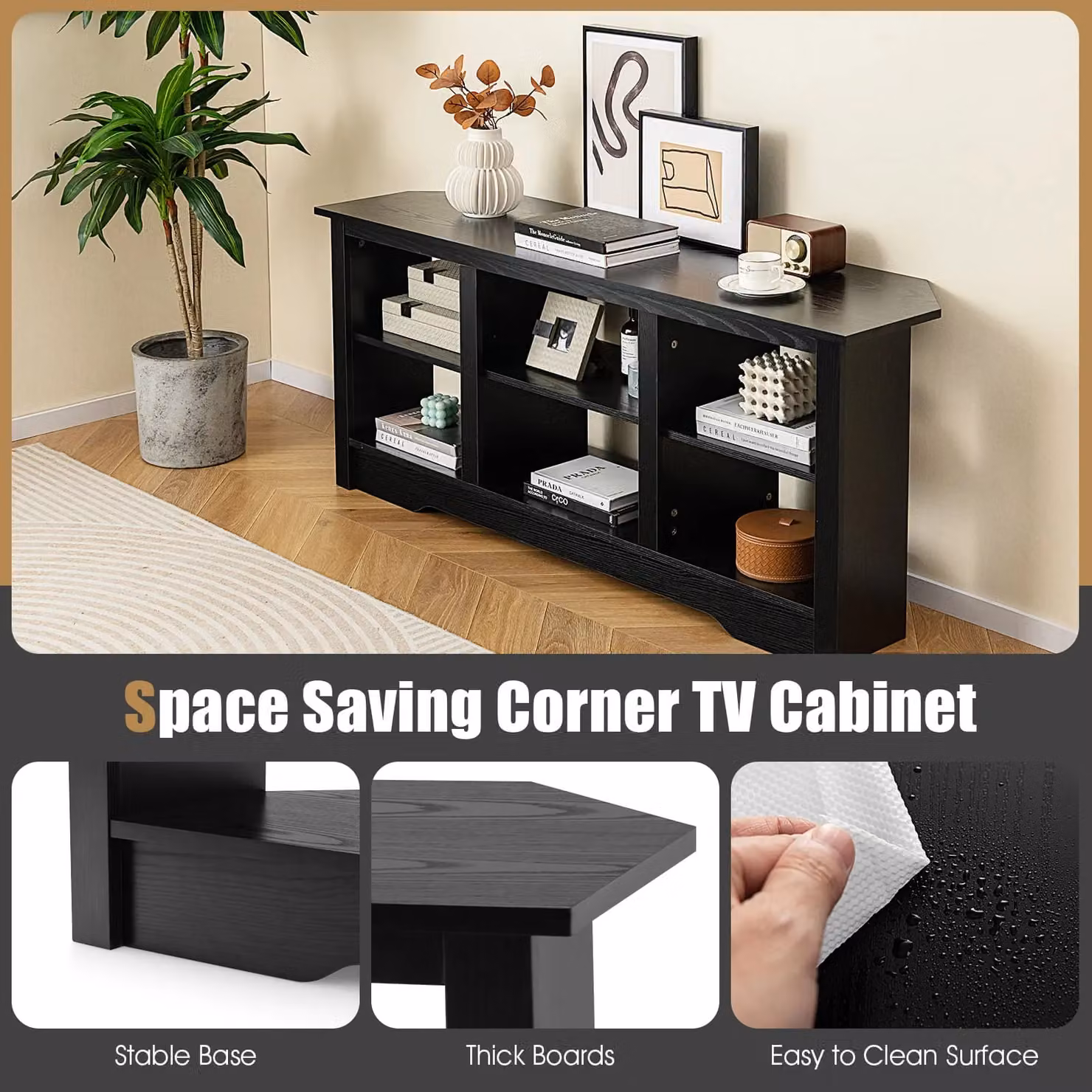 Costway Black Modern Media Entertainment Centre TV Stand for TVs up to 65 Inches – 6
