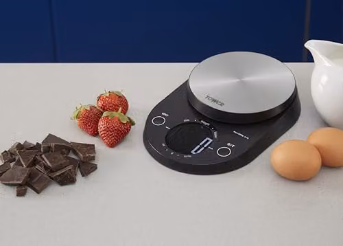 Tower T876000BK Digital Kitchen Scales with LCD Display and Tare Function, Black and Stainless Steel – 3