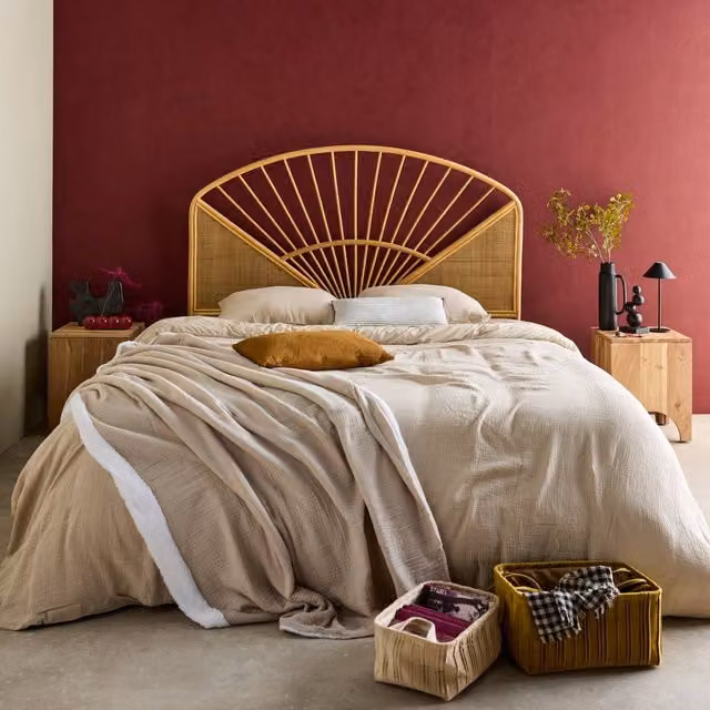 sweeek Natural Rattan and Cane Double Headboard in Brown