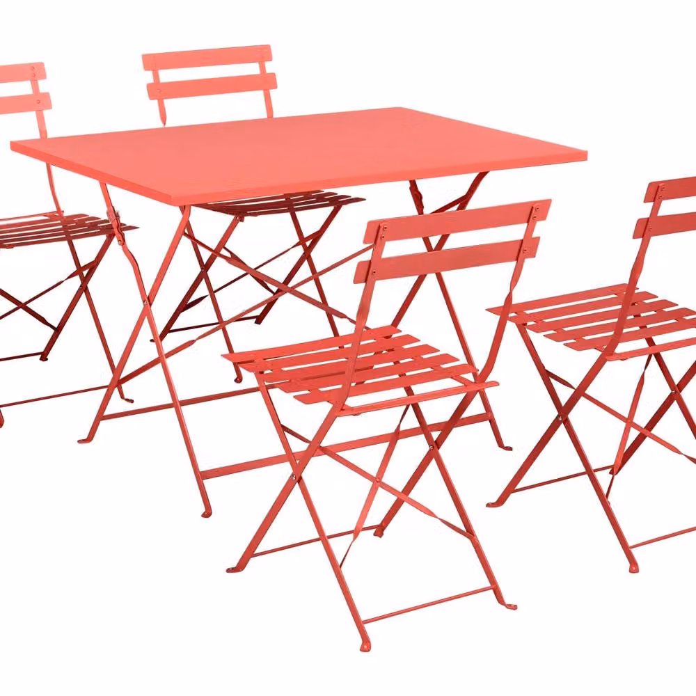 Wyld and Coco Red Steel Foldable Garden Dining Set with Rectangular Table, L110 x D70 cm – 2