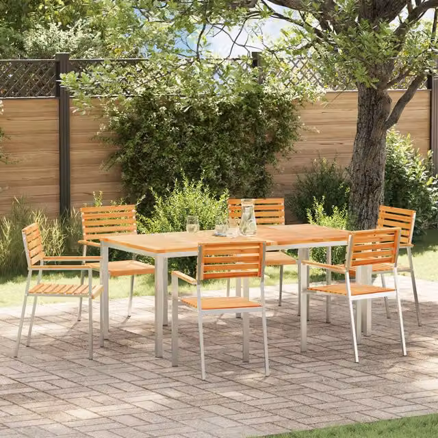 Berkfield Home Set of 6 Stacking Garden Chairs in Brown Solid Teak Wood, W/D/H: 54.5 x 54.5 x 89 cm – 1