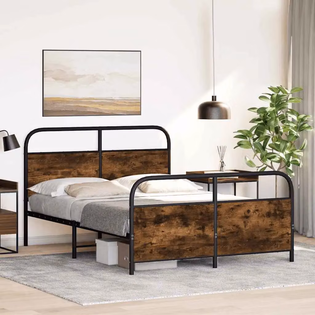 Berkfield Home Metal Bed Frame in Smoked Oak Brown, W/D/H: 137 x 190 cm – 3