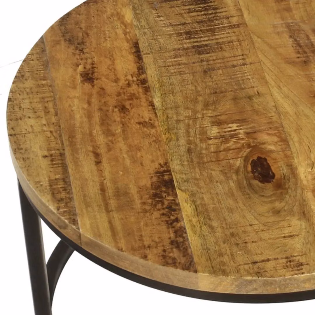Jaipur Furniture Ltd Industrial Round Stool Set of 2 in Brown Mango Wood and Iron, W/D/H: 70 x 70 x 40 cm
