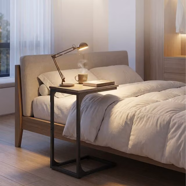 VASAGLE C-Shaped Side Table and Bedside Table in Brown, W/D/H: 62 x 30 x 40 cm