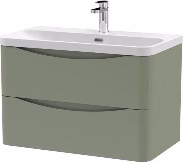 Balterley Modern Wall Hung 2 Drawer Bathroom Vanity with Ceramic Basin, Green, W: 80 cm