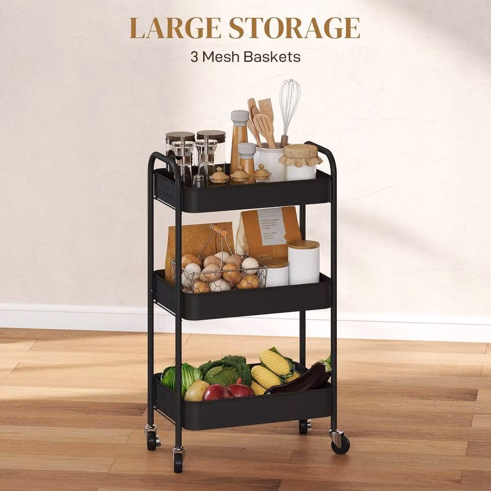 Kelvenix 3 Tier Rolling Utility Storage Trolley with Wheels, Black – 3