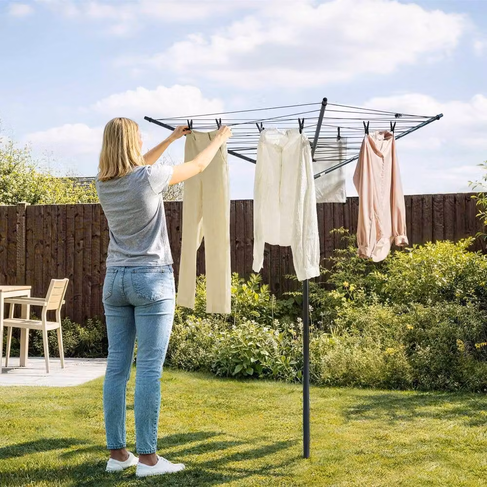 VonHaus 30m Rotary Washing Line in Grey with 3 Arm Outdoor Clothes Airer and Collapsible Umbrella System – 5