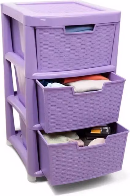 VOGREX 3 Tier Plastic Organizer Cabinet in Purple Lilac Rattan Style – 1
