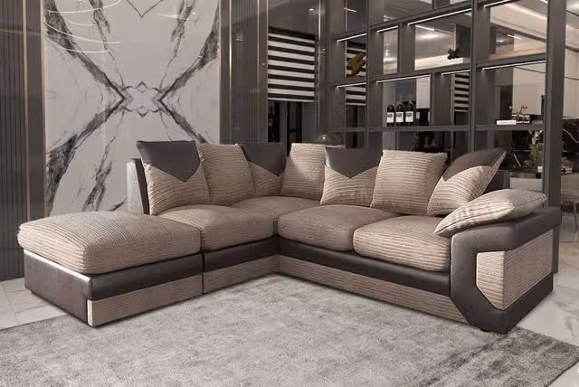 Sliding Wardrobes 4U Donna Fabric 3+2 Seater Sofa and Corner Seated Set in Brown Left Corner