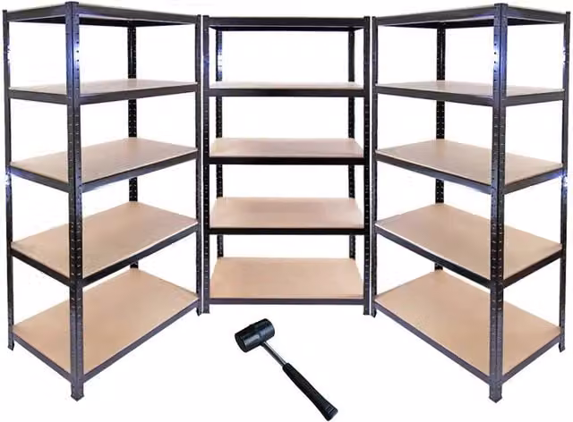 Monstershop T-Rax Metal Storage Shelves, Black, W: 90 cm, D: 45 cm, H: 180 cm – 1