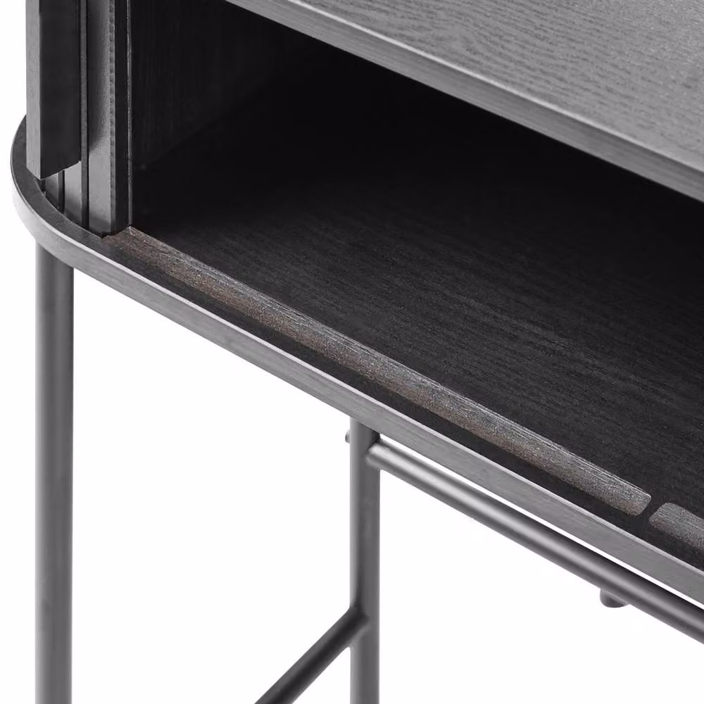 Wyld and Coco Retro Black MDF and Metal Console Table with Sliding Cabinet W: 80 cm, D: 30 cm, H: 70 cm – 4