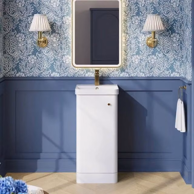 Nuie Core 400mm Floor Standing 1-Door Basin Vanity in White with Soft Close Doors