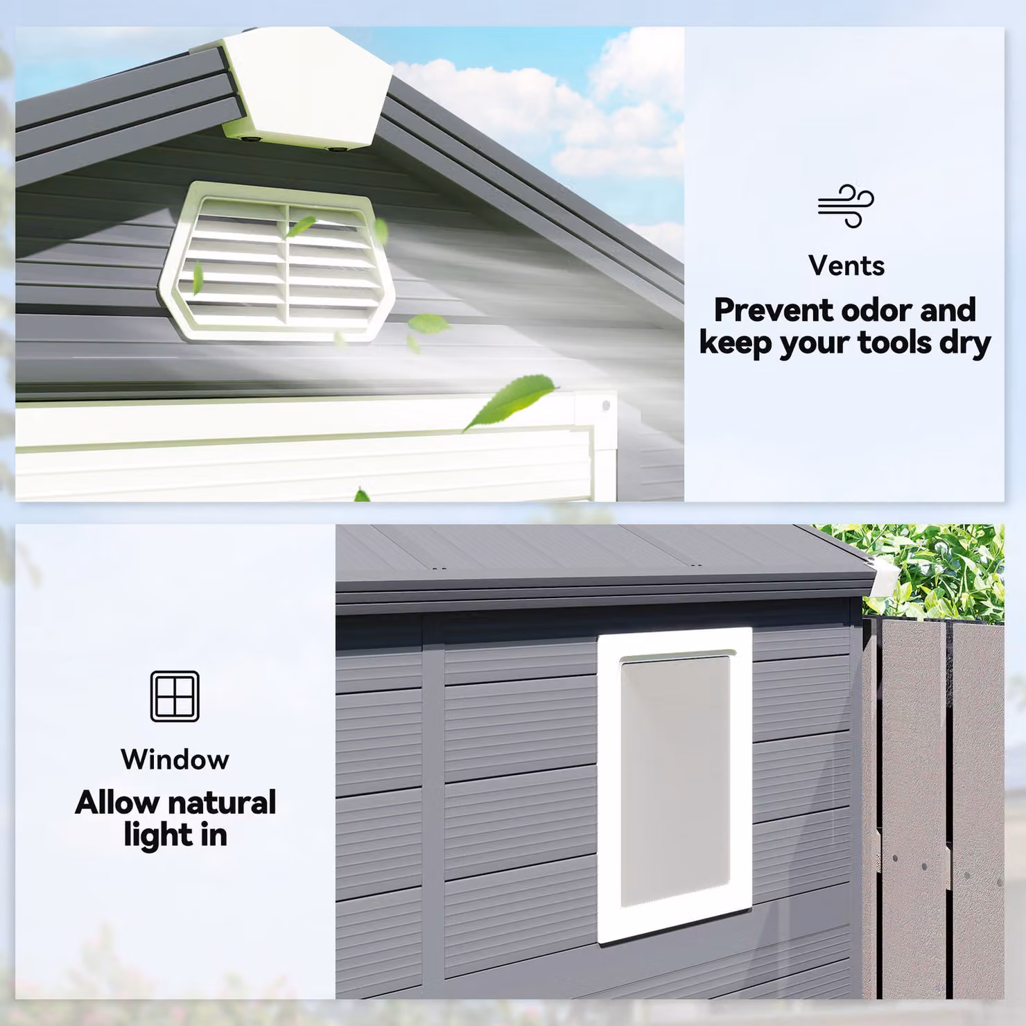 Outsunny Grey Plastic Storage Shed with Aluminium Frame and Foundation – 5