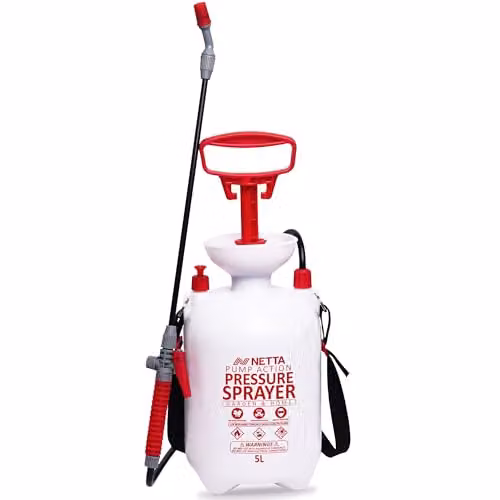 NETTA 5L Manual Pressure Garden Sprayer with Adjustable Mist Nozzle in Transparent White