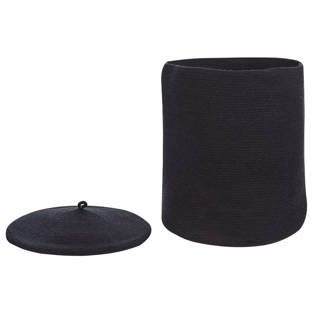 Wyld and Coco Black Cotton Round Storage Basket with Lid W: 44 cm, D: 44 cm, H: 52 cm – 3
