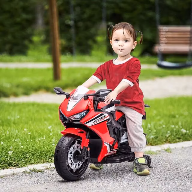 HOMCOM Honda Licensed Electric Ride-On Kids Motorcycle with Light and Sound Effects, Red and Black