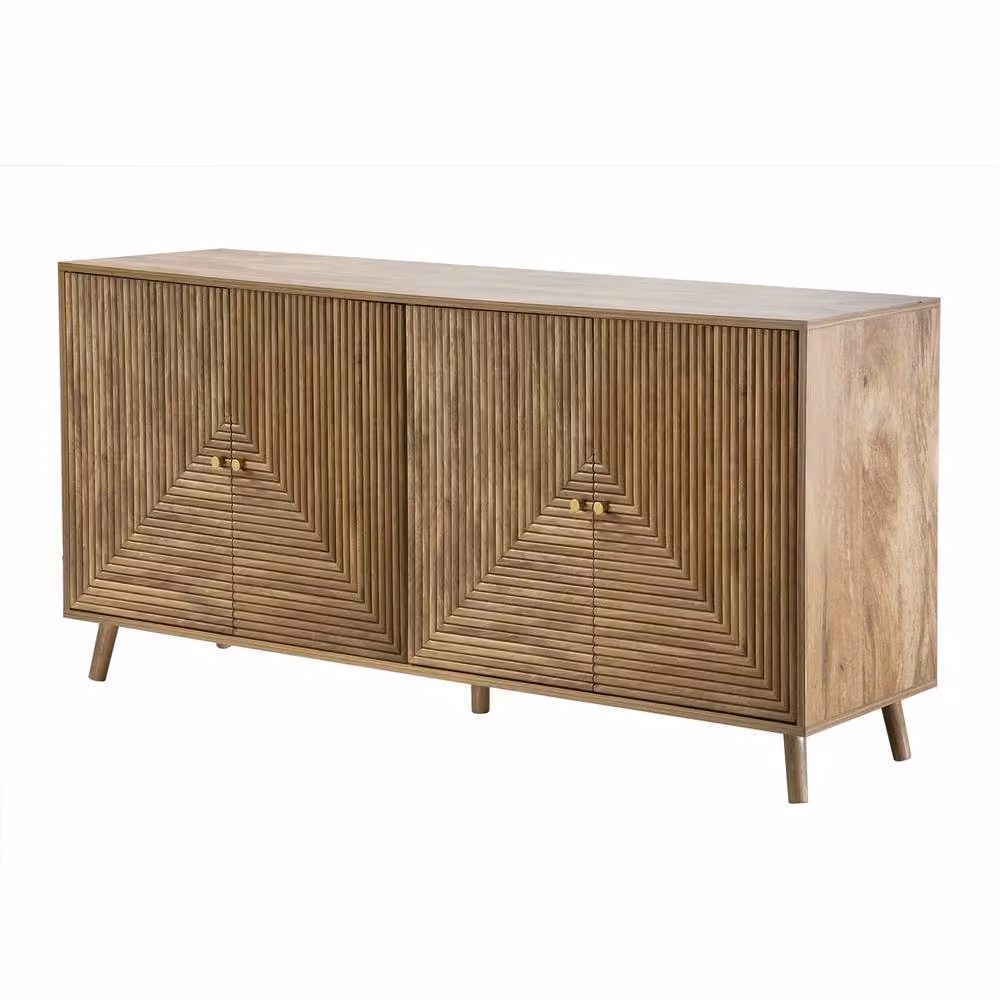 CALICOSY EDEN 4-Door Modern Buffet in Brown and Gold with Geometric Laminated Fronts, Width: 156.5 cm – 3