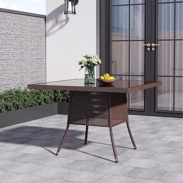 Breeins Rustic Brown Polyrattan Square Garden Coffee and Dining Table, W/D/H: 73 x 73 x 73 cm