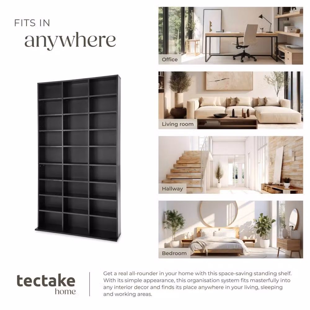 tectake Christel CD Shelf Unit in Black with 27 Compartments and Adjustable Shelves – 5