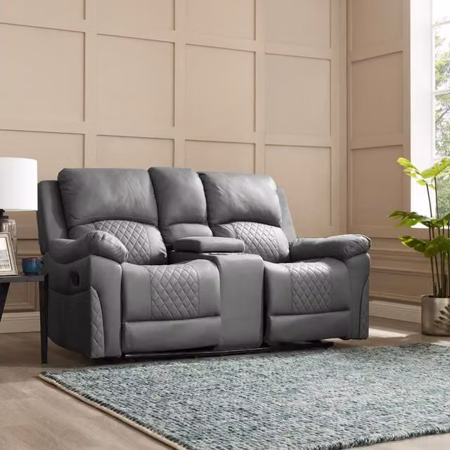 Home Detail Darius 2 Seater Manual Recliner Sofa in Dark Grey Faux Leather with Cup Holders and Sleeping Function W/D/H: 181 x 101 x 96 cm – 1