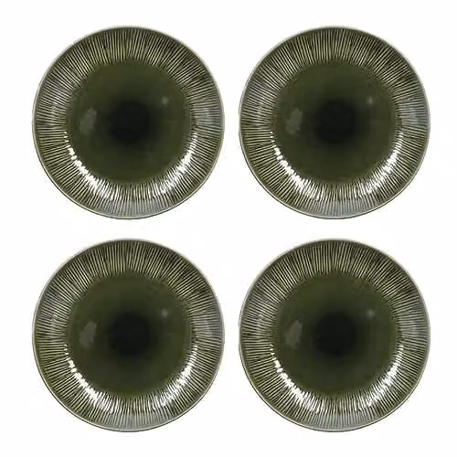 Mikasa Jardin Floral Stoneware Dinner Plate Set, Green, 4 Pieces, Diameter: 27 cm