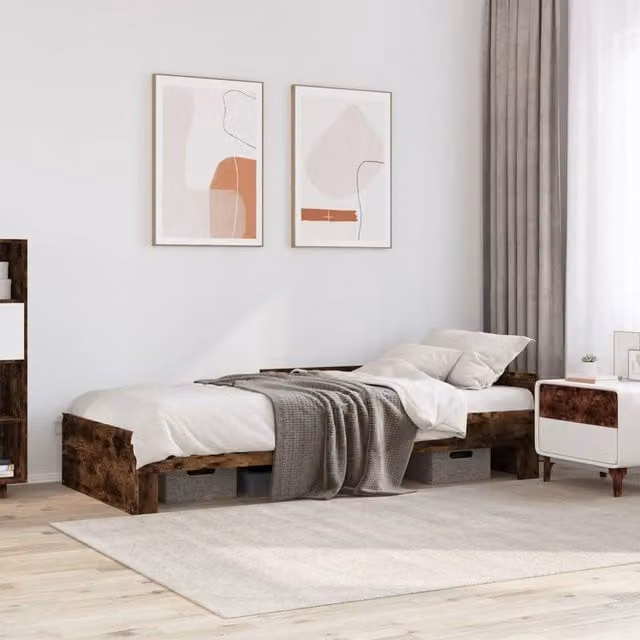 Berkfield Home Single Bed Frame in Smoked Oak Brown, Engineered Wood, W/D/H: 90 x 190 cm – 1