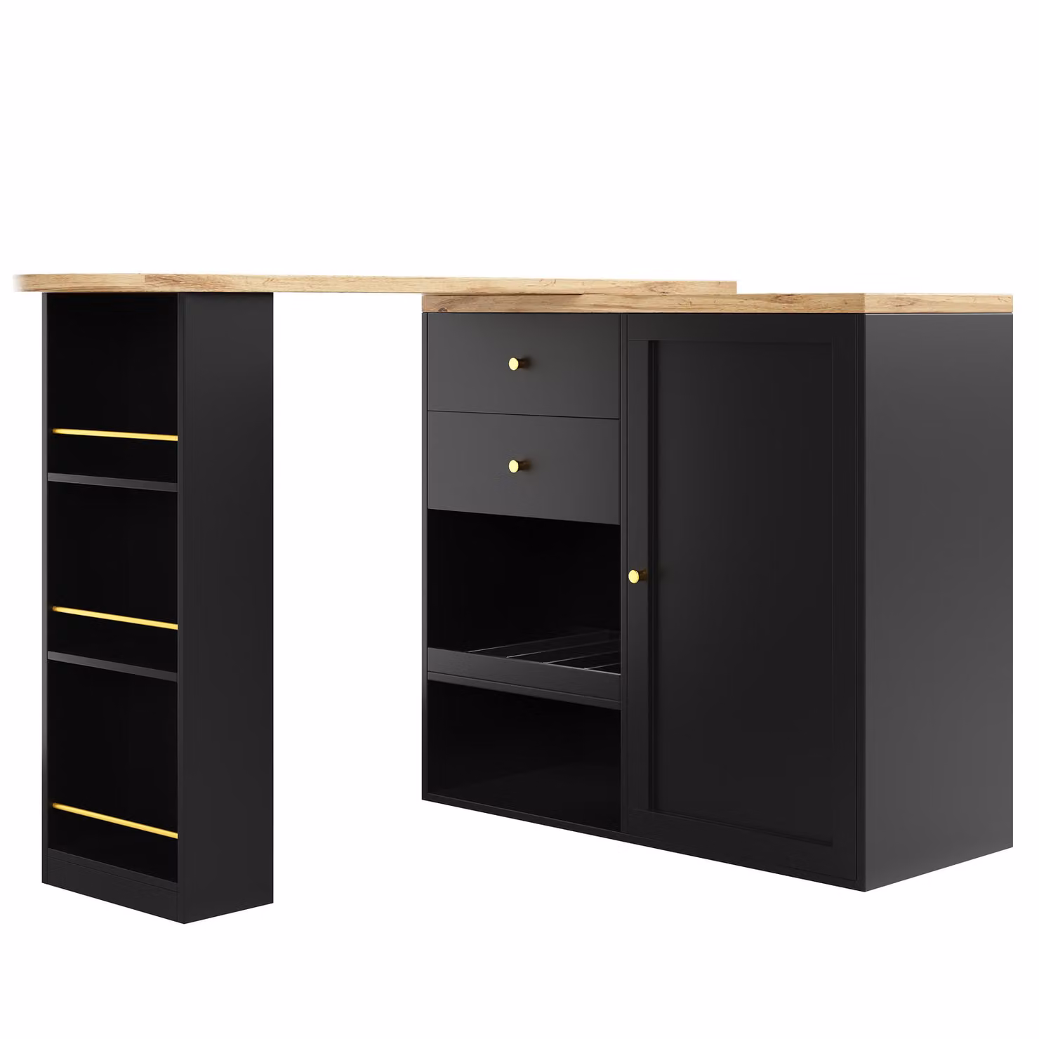 Aosom Black and Gold 360 Swivelling Bar Table with Multi-Tiered Side Shelves, 2 Drawers and Storage Cabinet, W: 39 cm, D: 39 cm, H: 104 cm – 2