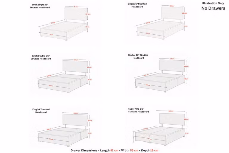 Sloomy Sterling Plush Divan Bed Set in Silver with 26 inch Strutted Headboard and 12 inch Matching Footboard, W/D/H: 140 x 200 cm