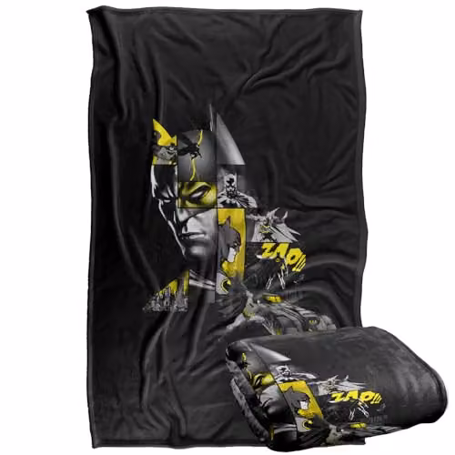 LOGOVISION Batman Panel Portrait and Batmobile Super Soft Fleece Throw Blanket, Multicolour, W: 91 cm, D: 147 cm