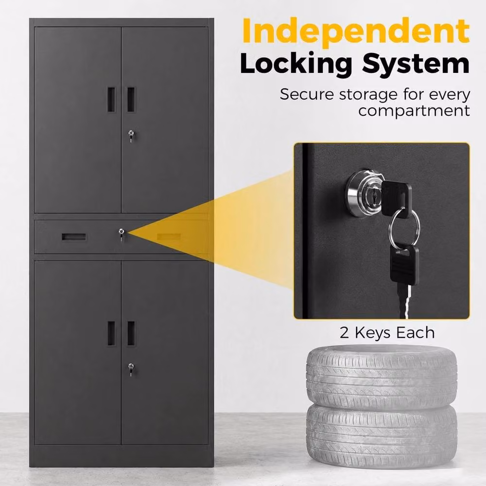 KORVIXA Metal Storage Cabinet with Locking Hinged Doors in Matt Black, W/D/H: 100 x 100 x 100 cm – 5