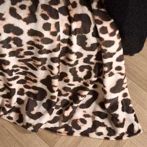 OHS Leopard Print Fleece Blanket Throw, Multicolour Brown, W/D/H: 125 x 150 cm – 7