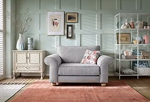Abakus Direct Ingrid 2 Seater Snuggle Sofa in Light Grey Braided Chenille Fabric, W/D/H: 145 x 95 x 90 cm