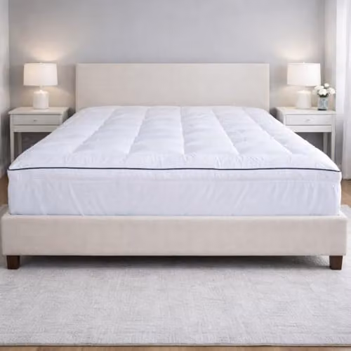MHG Living Double Hollowfibre Mattress Topper with Microfibre Fitted Skirt, White, 5cm Thick, W: 135 cm x L: 190 cm