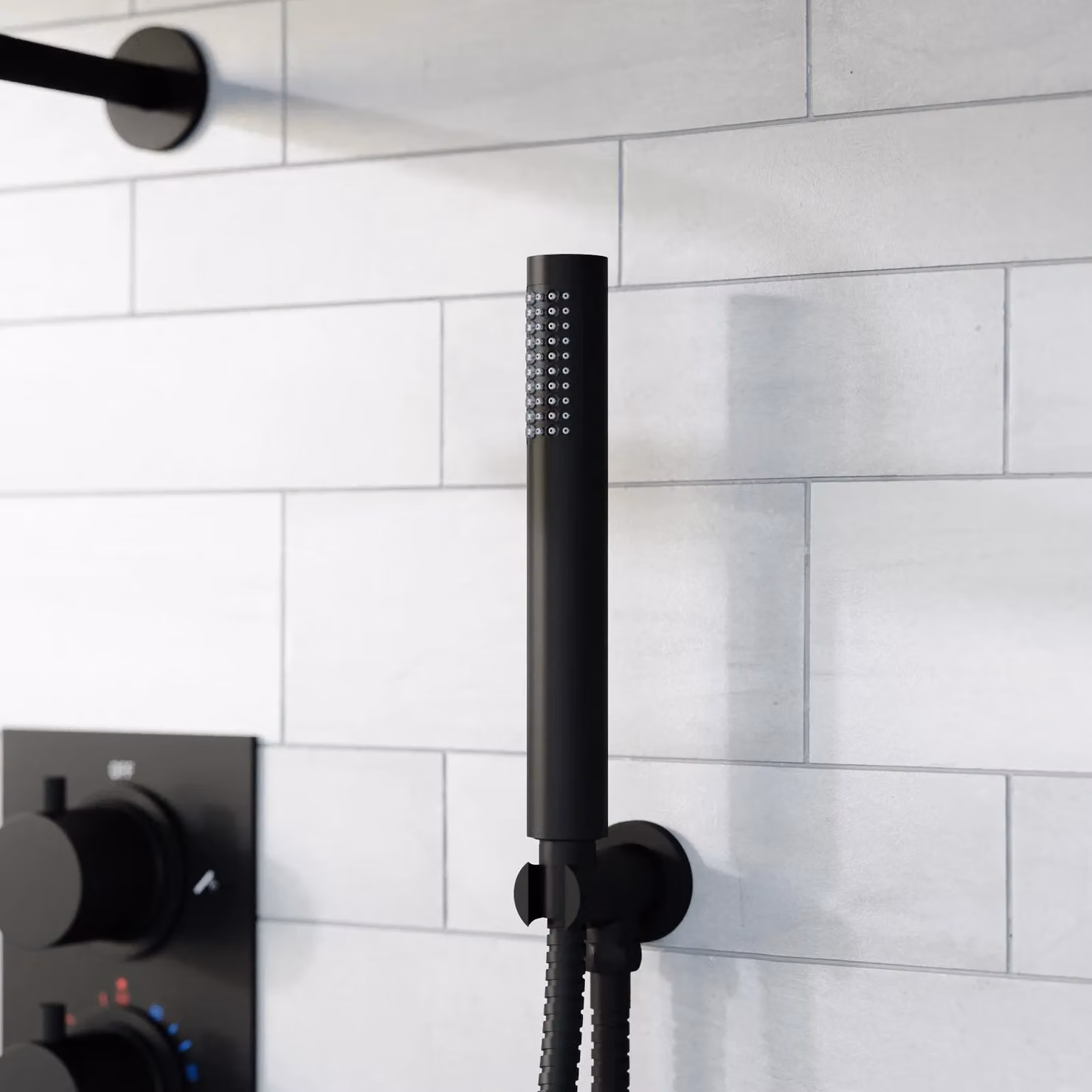 Nes Home Matte Black 2-Way Round Concealed Thermostatic Shower Set with Overhead and Handheld Shower Heads – 4