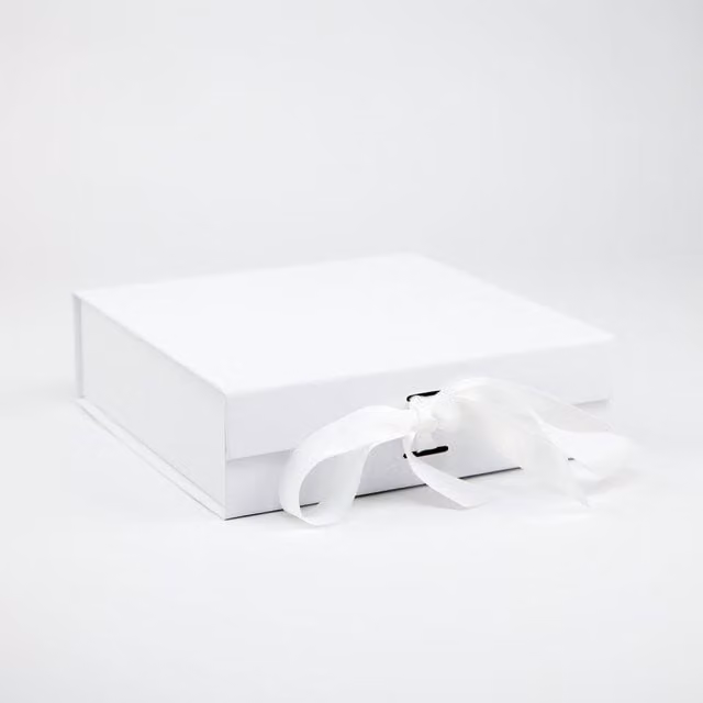 A4 Deep Laminated Magnetic Gift Box with Ribbon in White