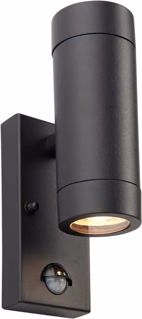 Loops Up and Down Wall Light with PIR Motion Sensor, 2 x GU10 LED, Black and Transparent – 1