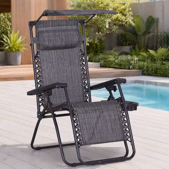 STILVORA Foldable Garden Recliner Chair with Sun Canopy in Grey – 1