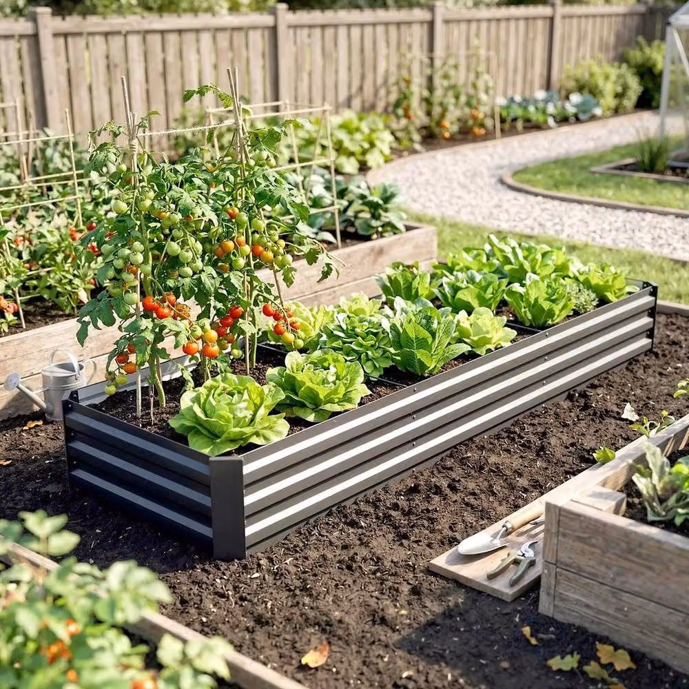 FLAVORA Galvanised Steel Raised Bed for Ornamental Gardens in Anthracite Grey, W/D/H: 60 x 57 x 30 cm – 3