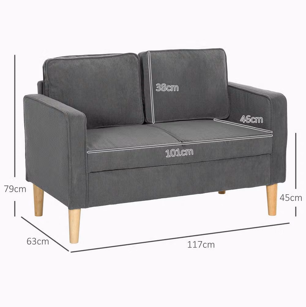 STILVORA 2 Seater Grey Corduroy Sofa with Lift Up Seat Storage and Solid Wood Frame – 2