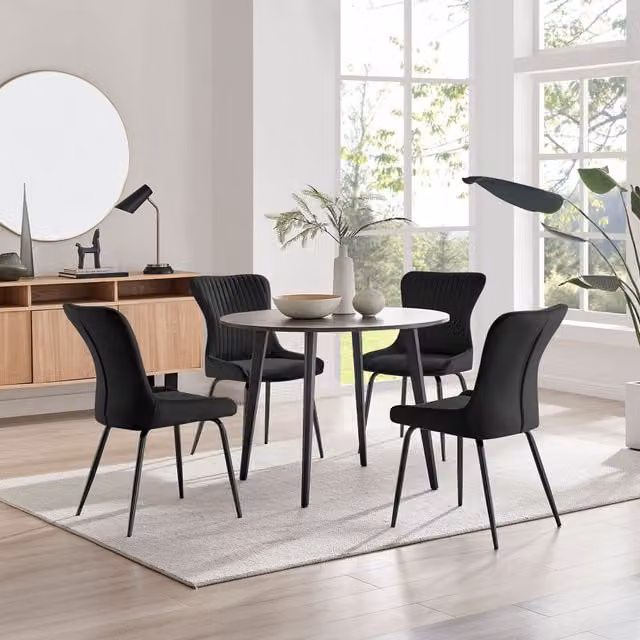 FurnitureboxUK Koko Walnut Effect Round Dining Table and 4 Nora Black Leg Chairs in Dark Grey