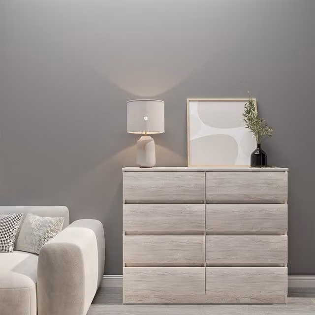 Seconique Malvern 8 Drawer Chest in White and Grey