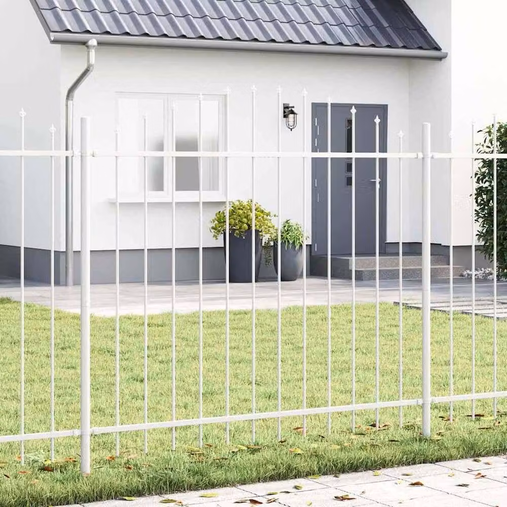 Berkfield White Steel Hoop Top Garden Fence with Round Metal Design W: 6.8 m, H: 1.25 m – 2
