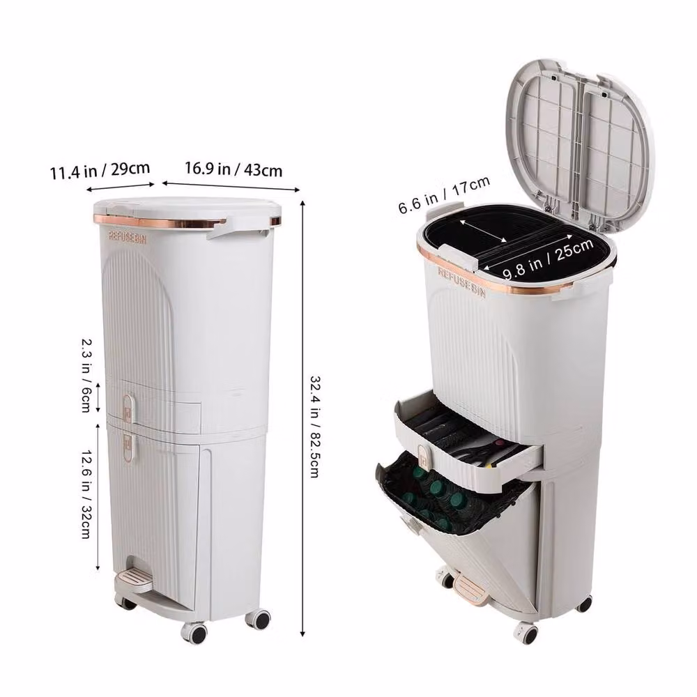 EONLION Large Dual Kitchen Rubbish and Recycling Pedal Bin in White, Height: 100 cm – 2
