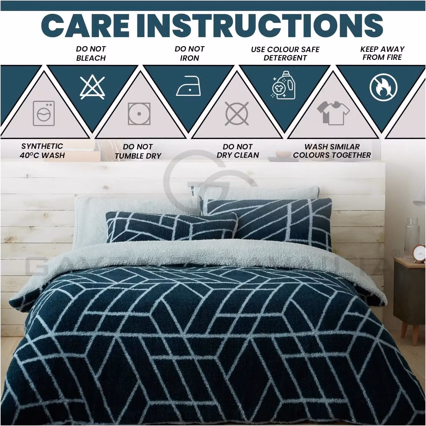 GC GAVENO CAVAILIA Green Teddy Fleece Duvet Cover Set, King Size – 4